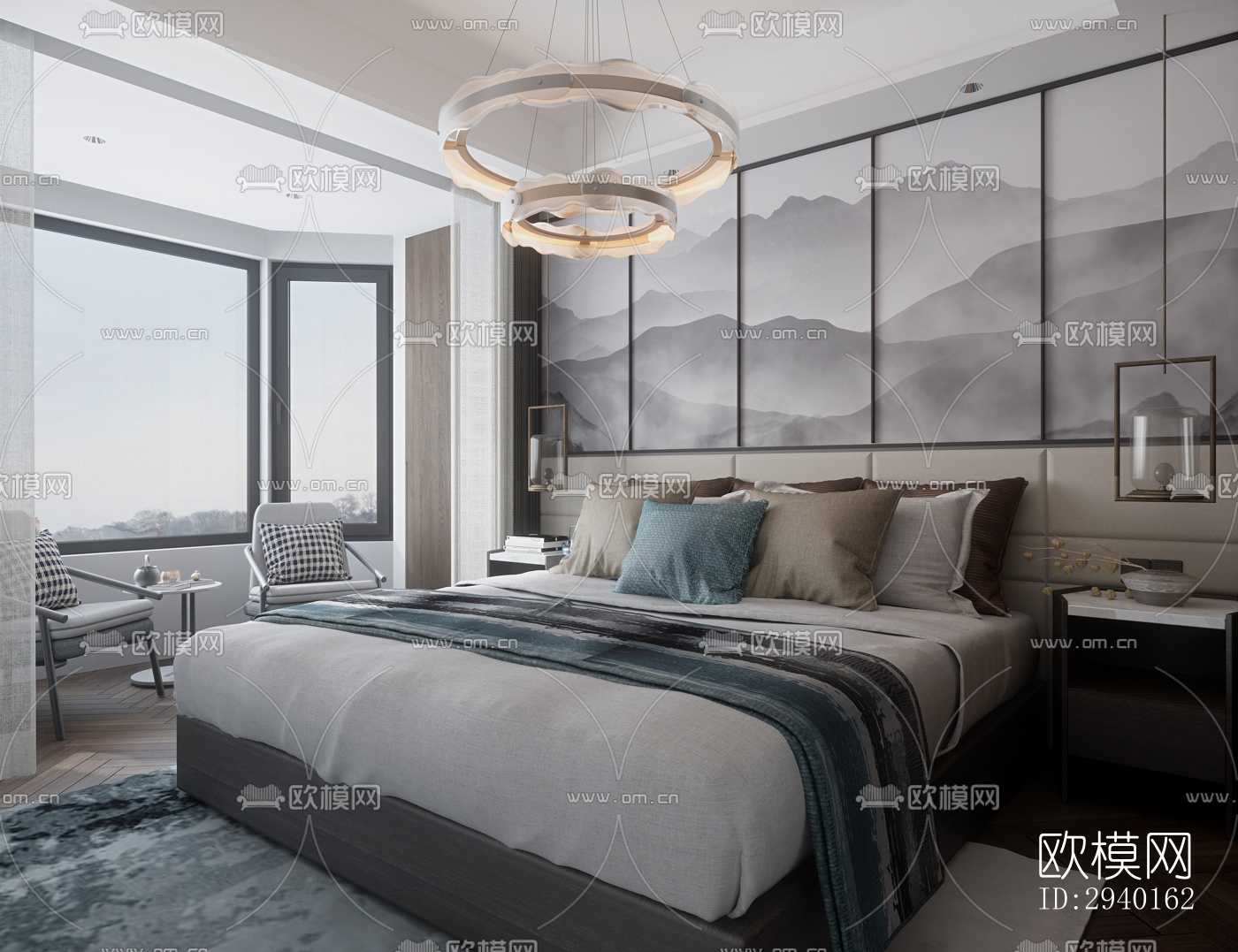 新中式平层效果图下载（渲染图3）