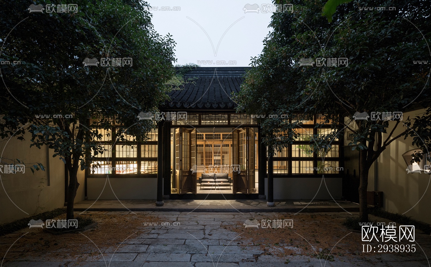 中式酒店民宿效果图下载（渲染图6）