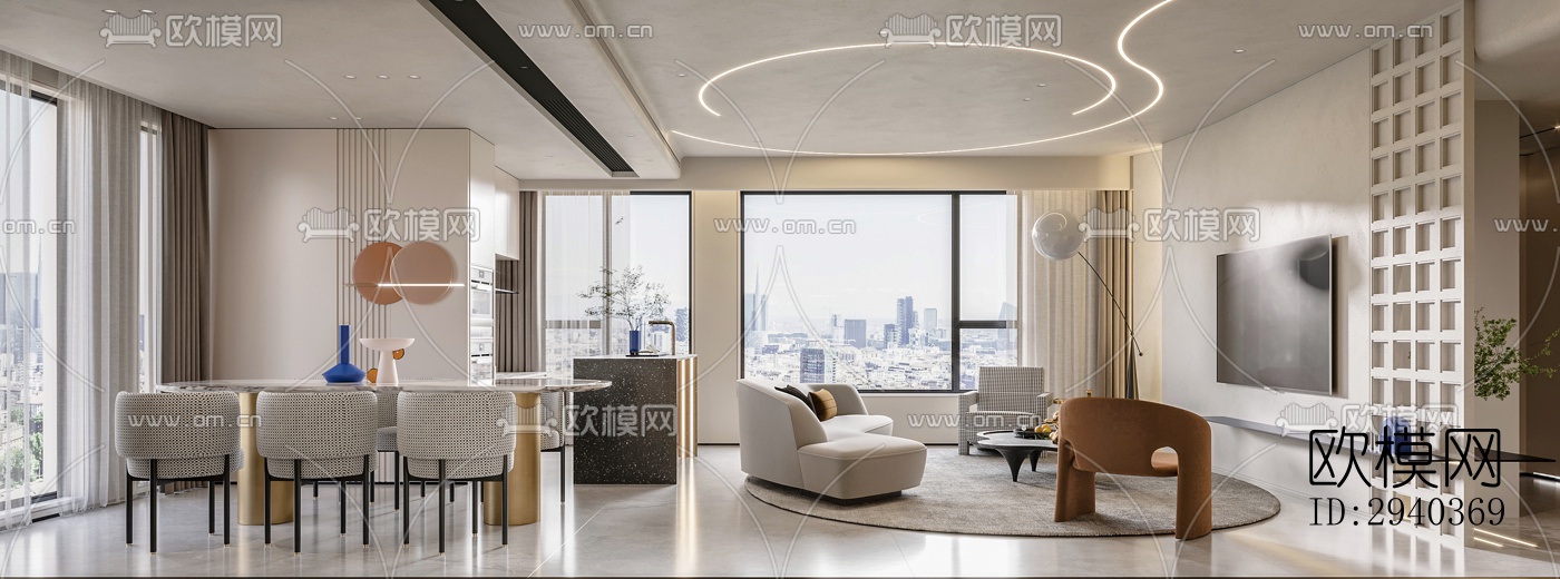 现代平层效果图下载（渲染图3）