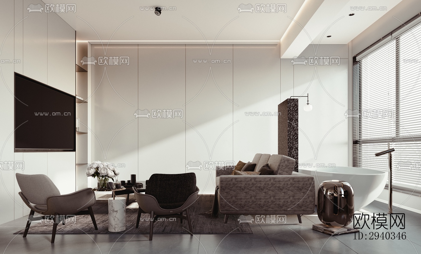 现代平层效果图下载（渲染图3）