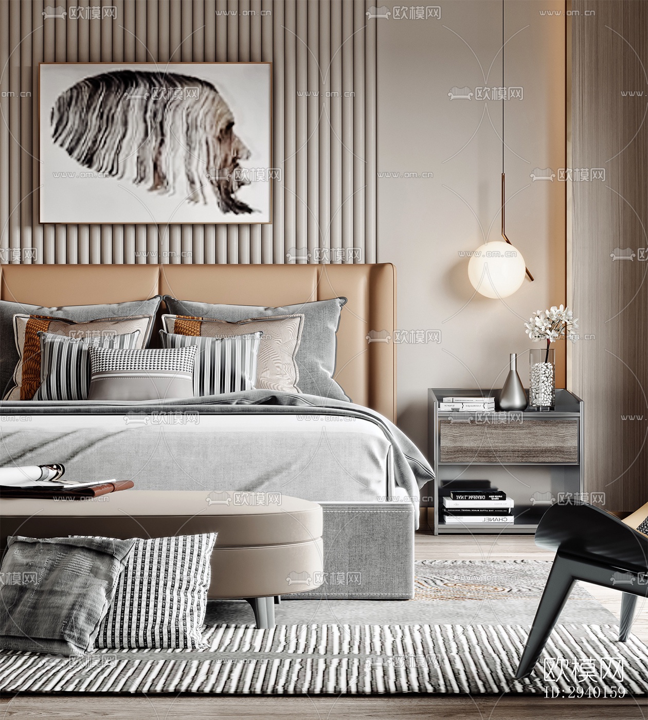 新中式平层效果图下载（渲染图1）