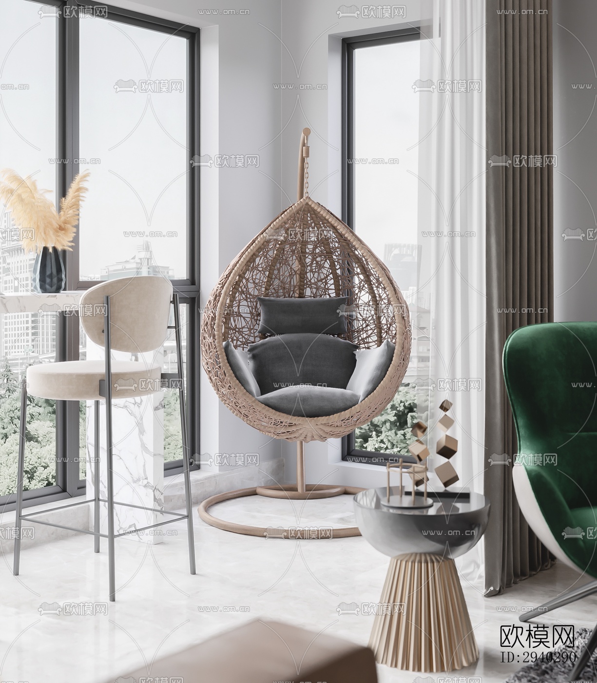 现代平层效果图下载（渲染图8）