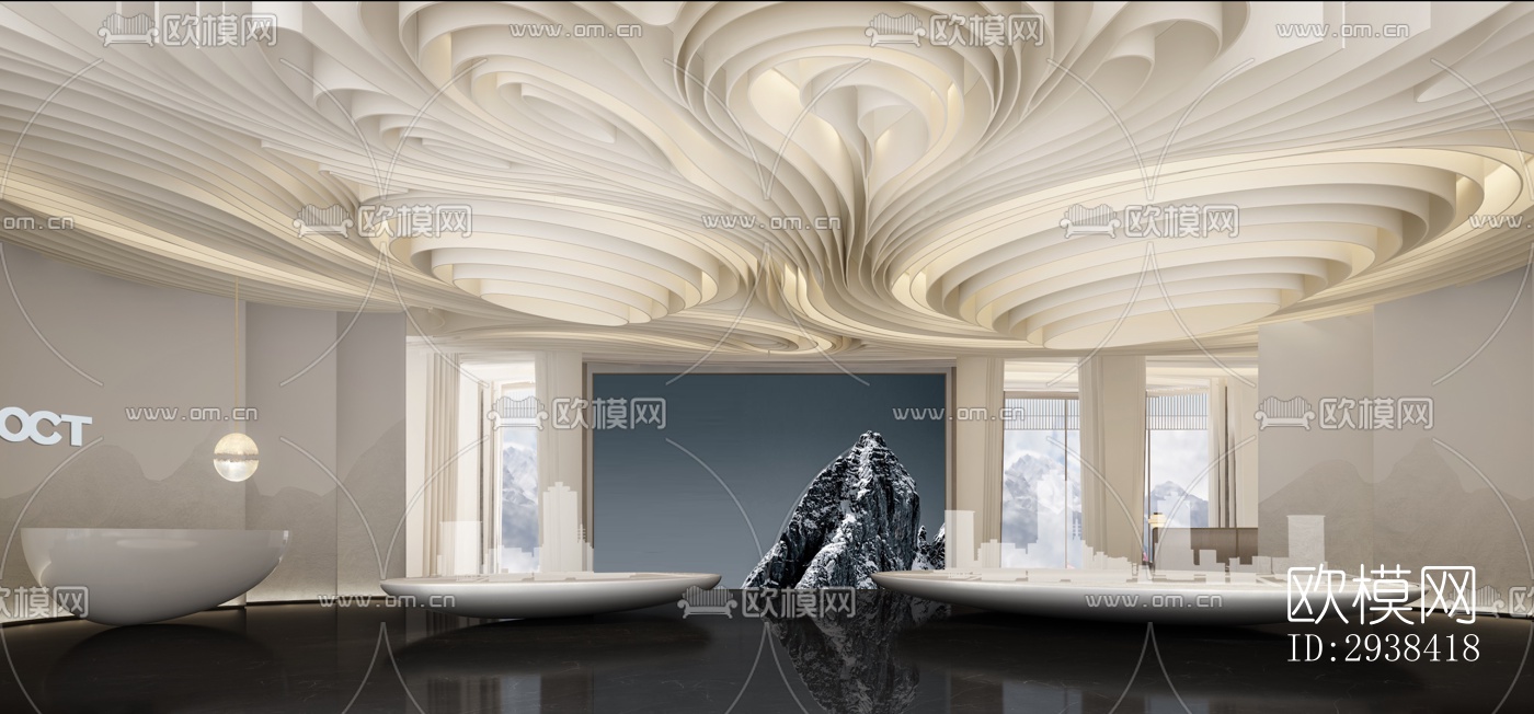 新中式售楼处效果图下载（渲染图1）