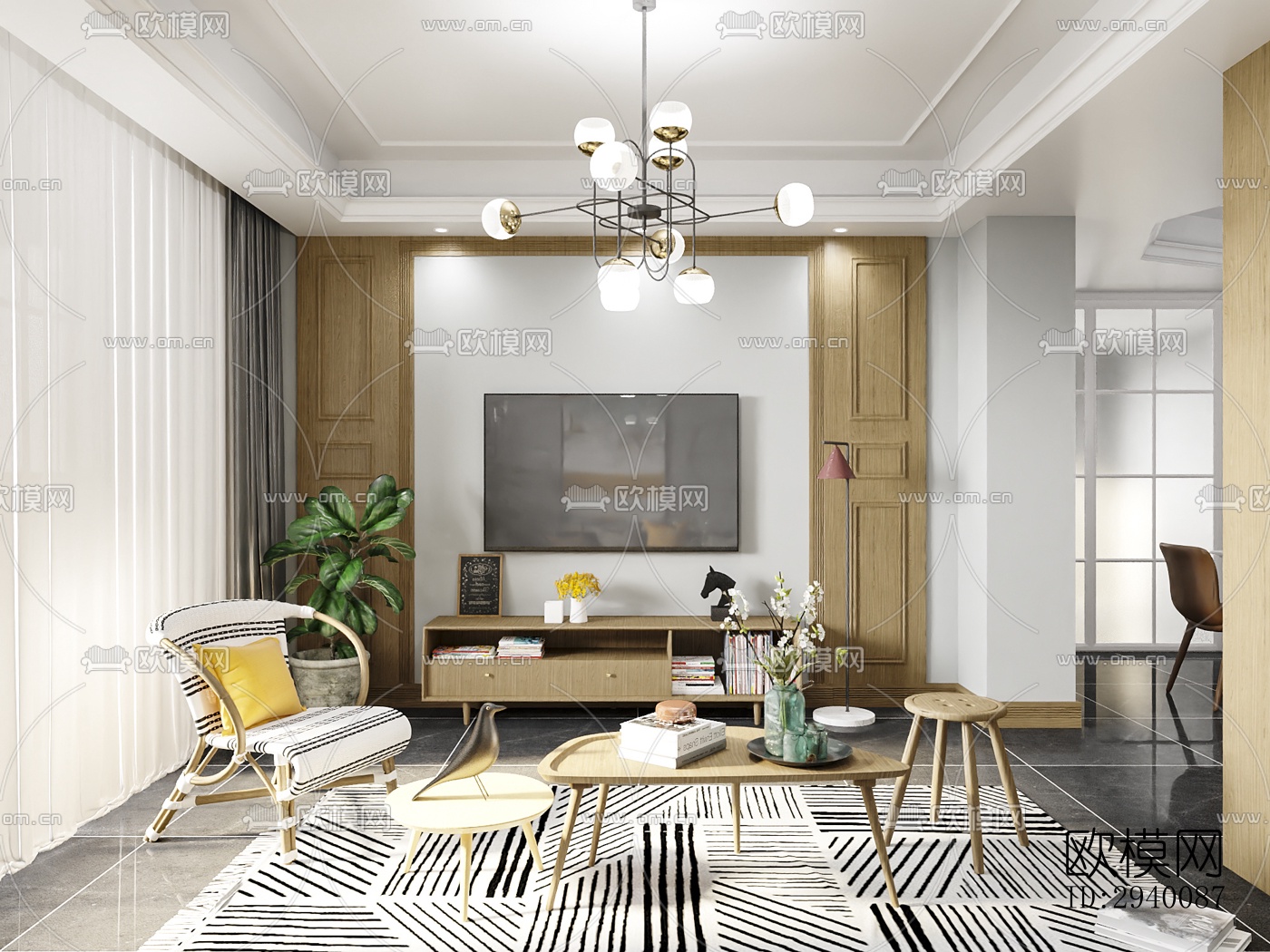 北欧平层效果图下载（渲染图1）