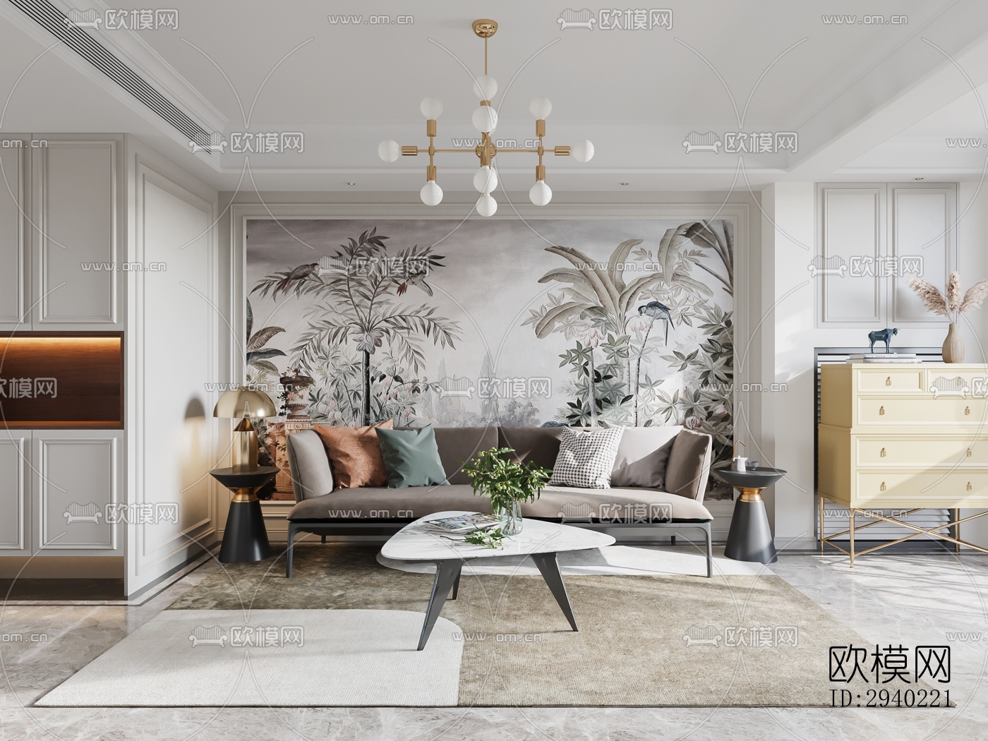 欧式平层效果图下载（渲染图12）