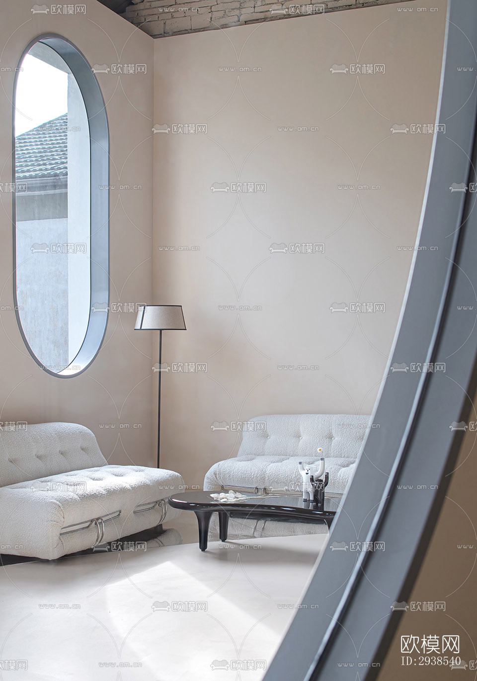 奶油风展览展厅效果图下载（渲染图10）