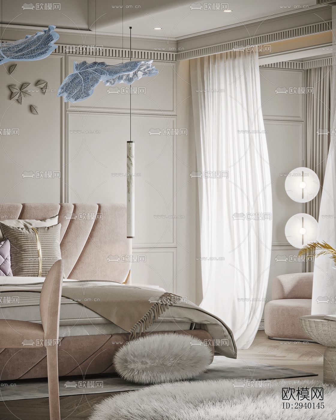 奶油风平层效果图下载（渲染图12）