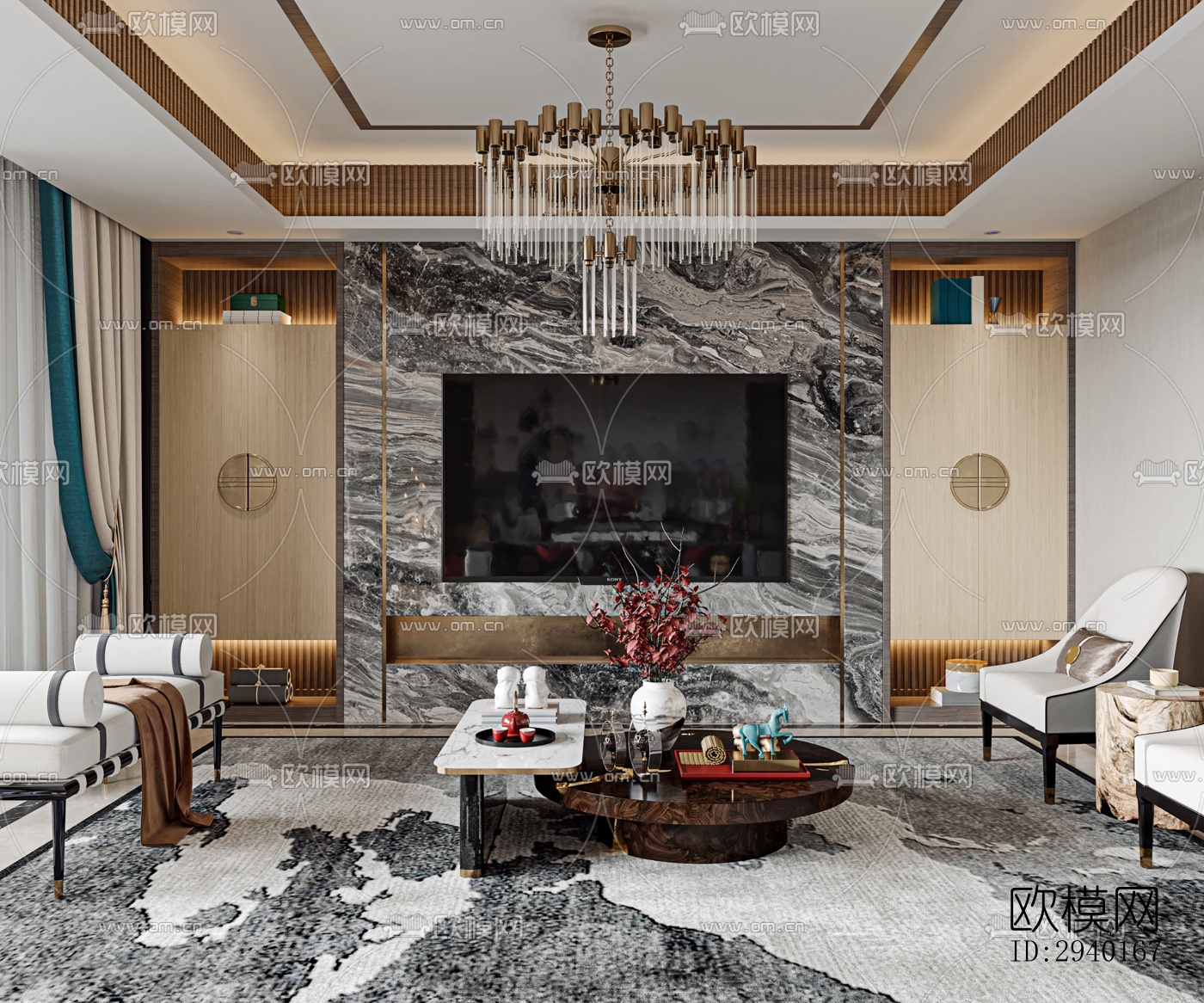 新中式平层效果图下载（渲染图1）