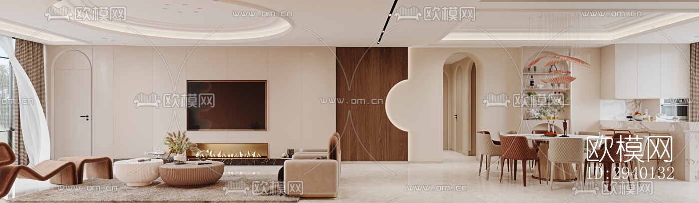 奶油风平层效果图下载（渲染图5）