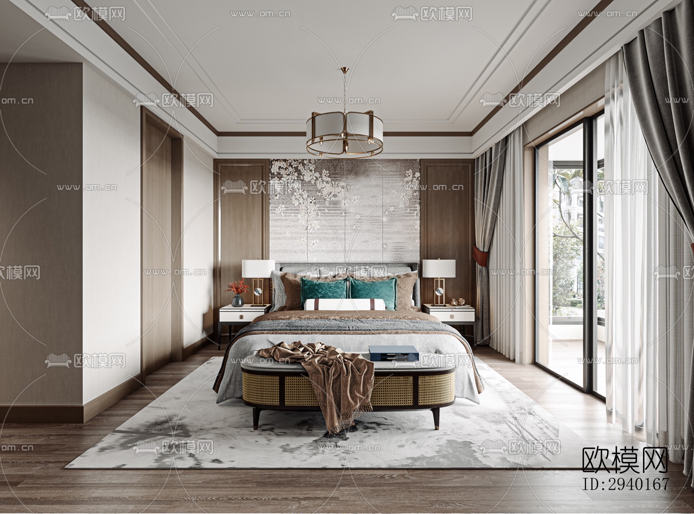 新中式平层效果图下载（渲染图6）