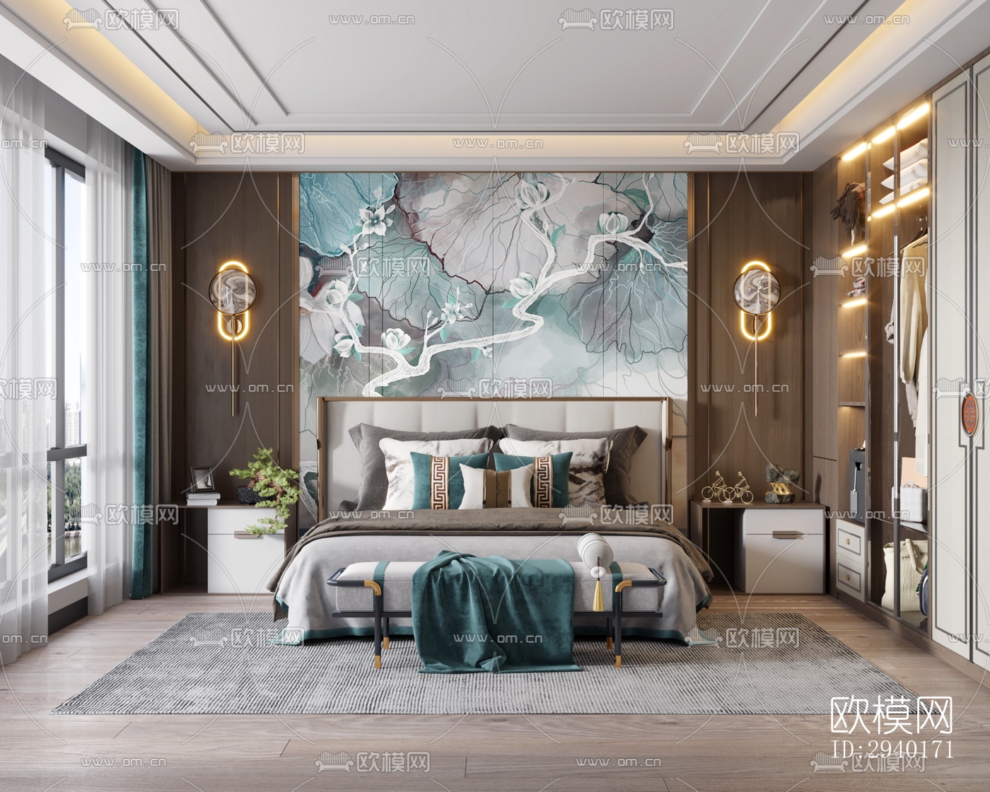 新中式平层效果图下载（渲染图13）