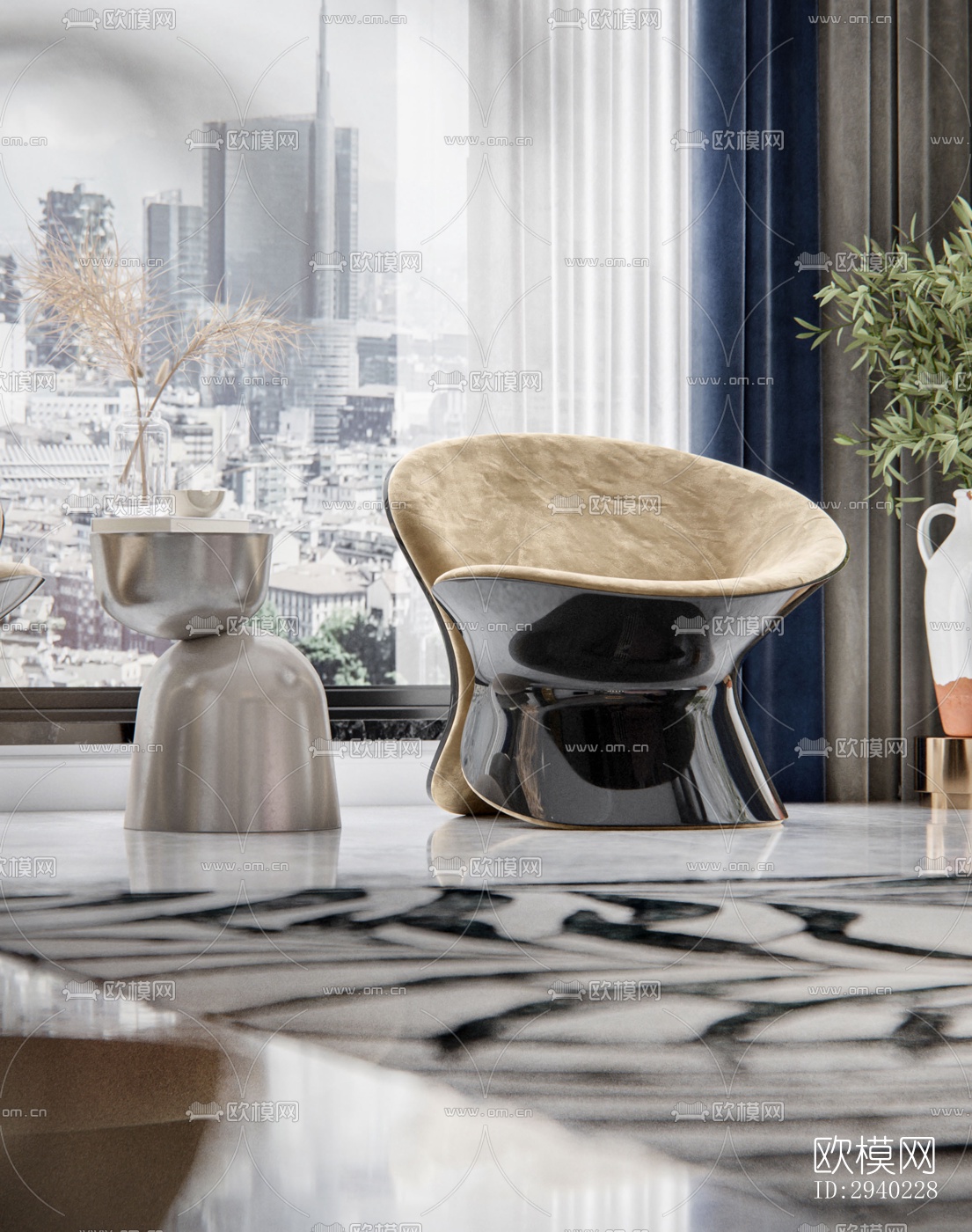 法式平层效果图下载（渲染图3）