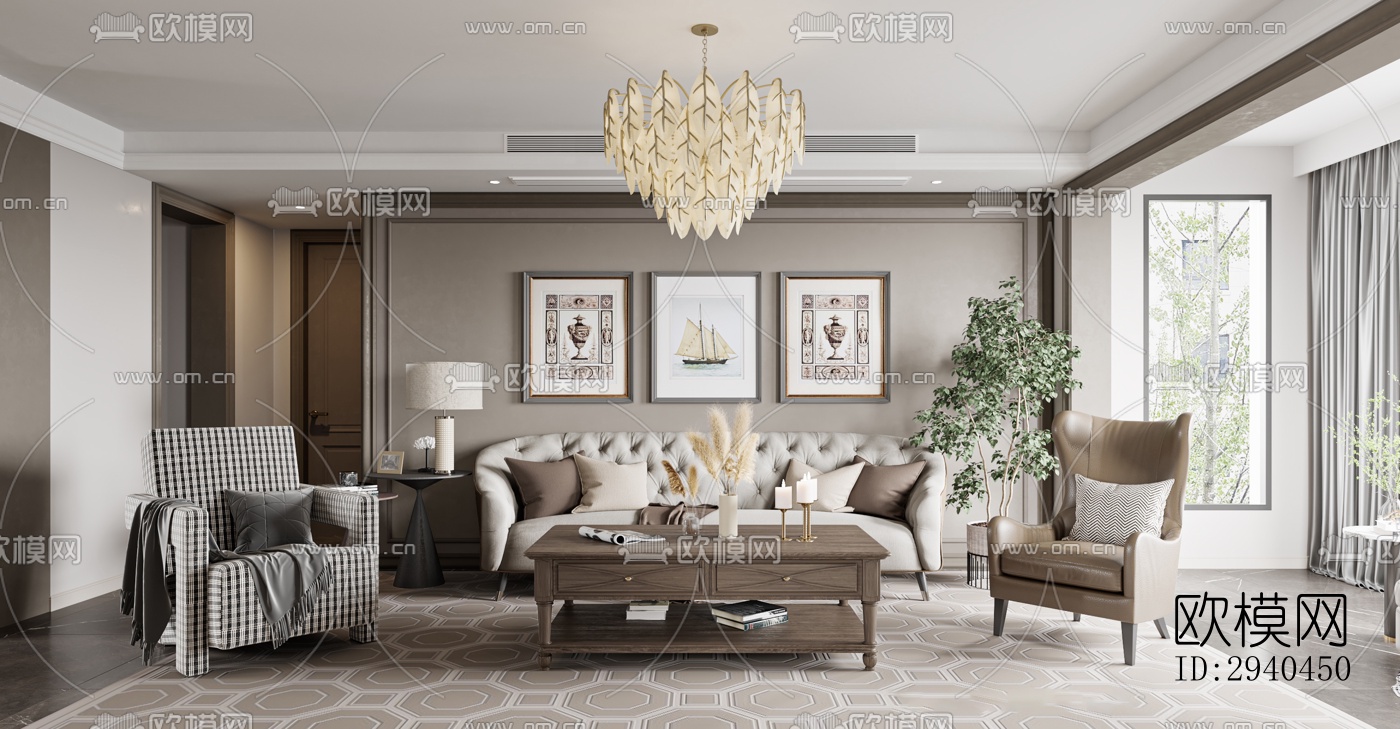 美式平层效果图下载（渲染图1）