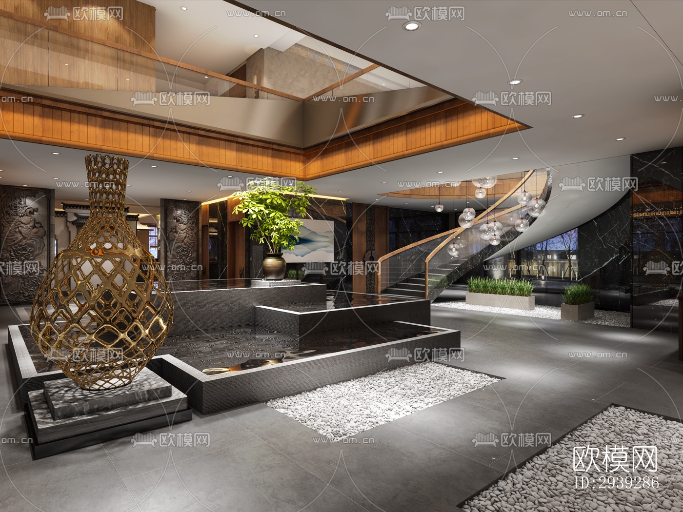 新中式酒店民宿效果图下载（渲染图5）