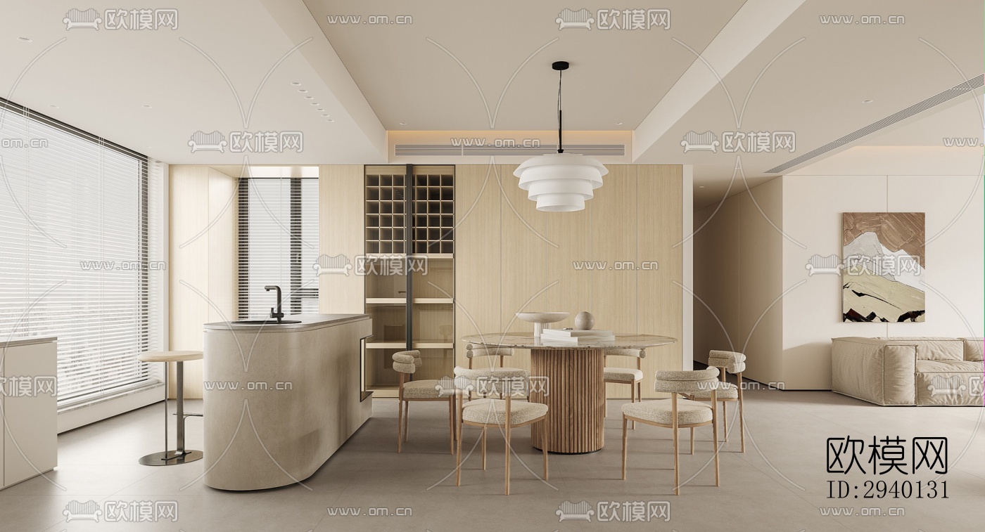 奶油风平层效果图下载（渲染图7）