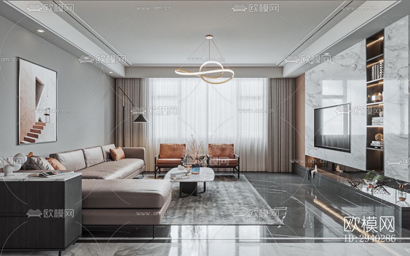 现代平层效果图下载（渲染图9）