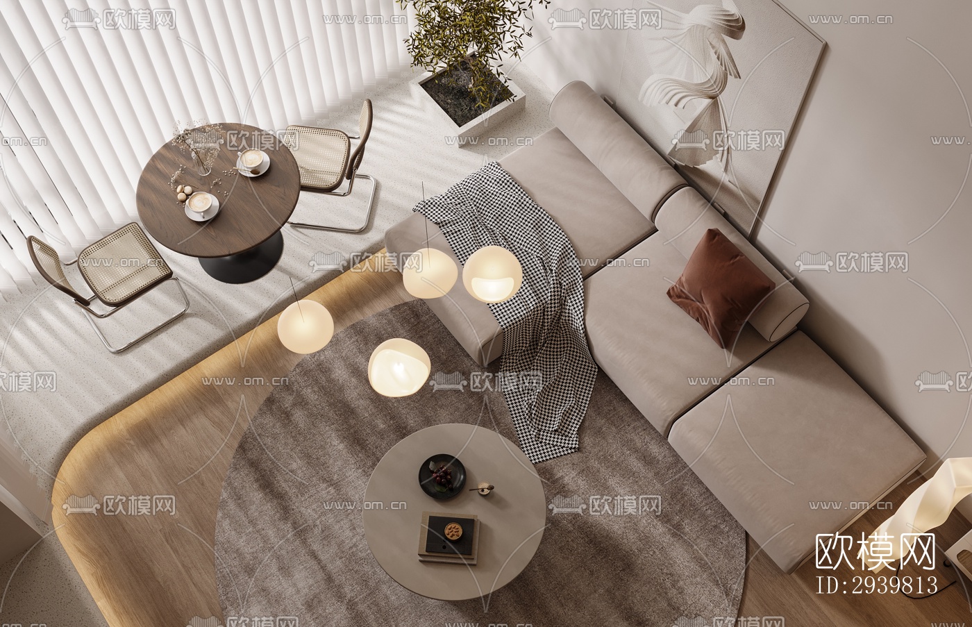 奶油风公寓效果图下载（渲染图1）