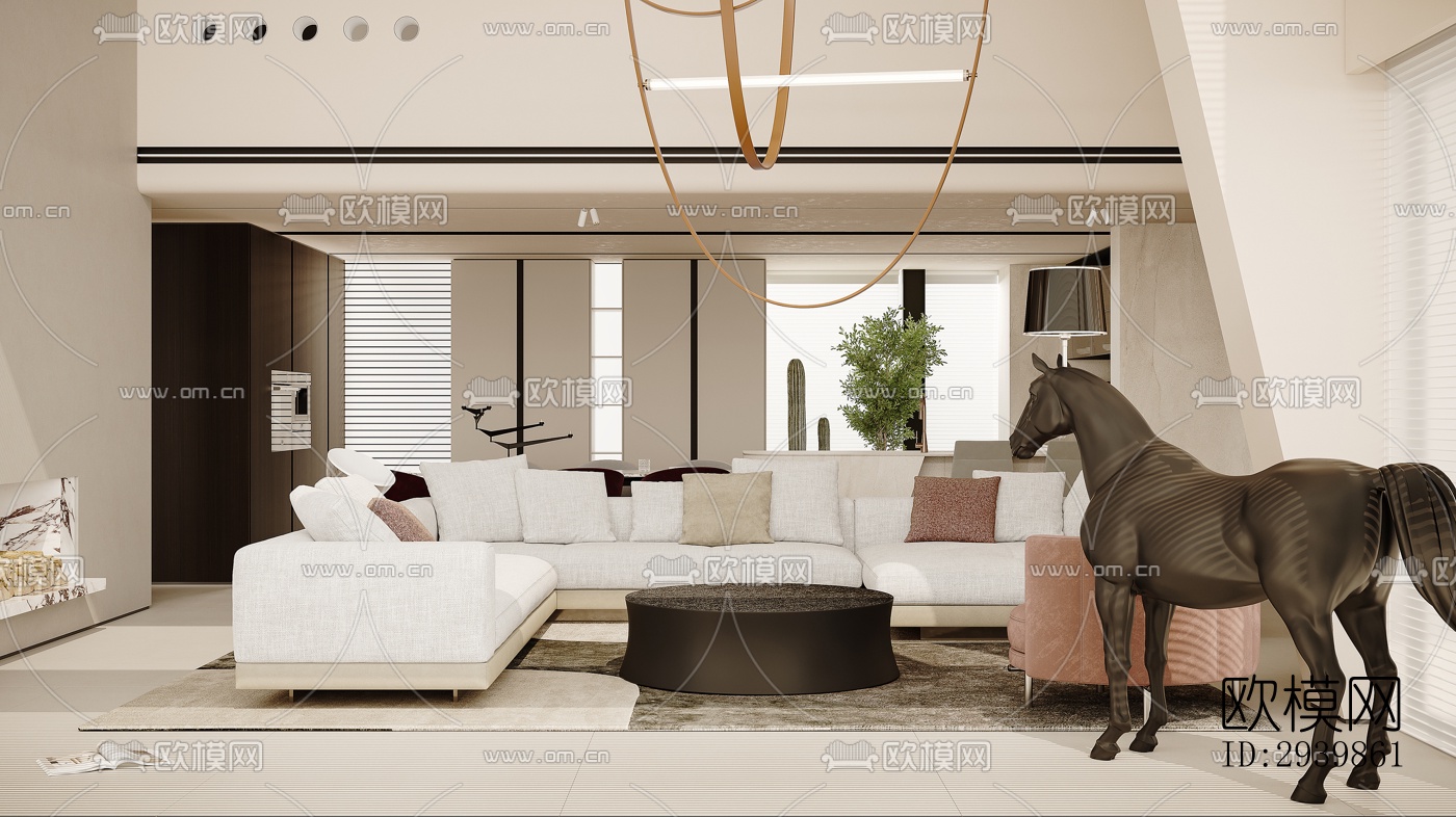 奶油风别墅效果图下载（渲染图8）