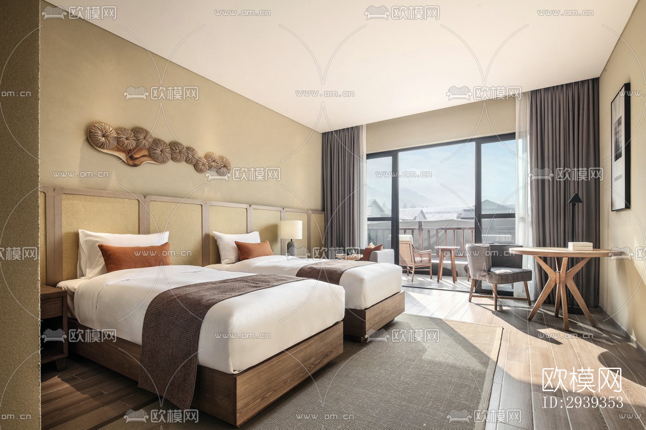 新中式酒店民宿效果图下载（渲染图16）