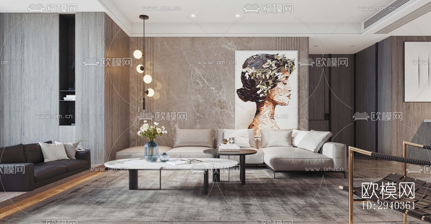 现代平层效果图下载（渲染图1）