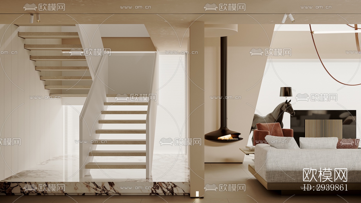 奶油风别墅效果图下载（渲染图12）