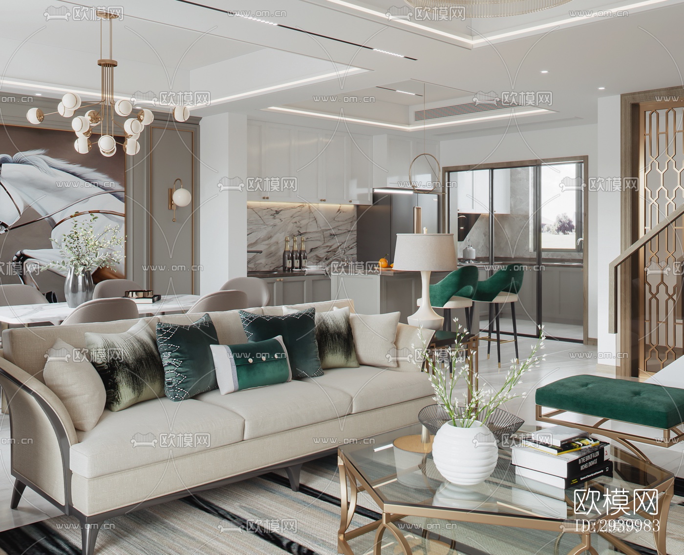 美式复式效果图下载（渲染图1）