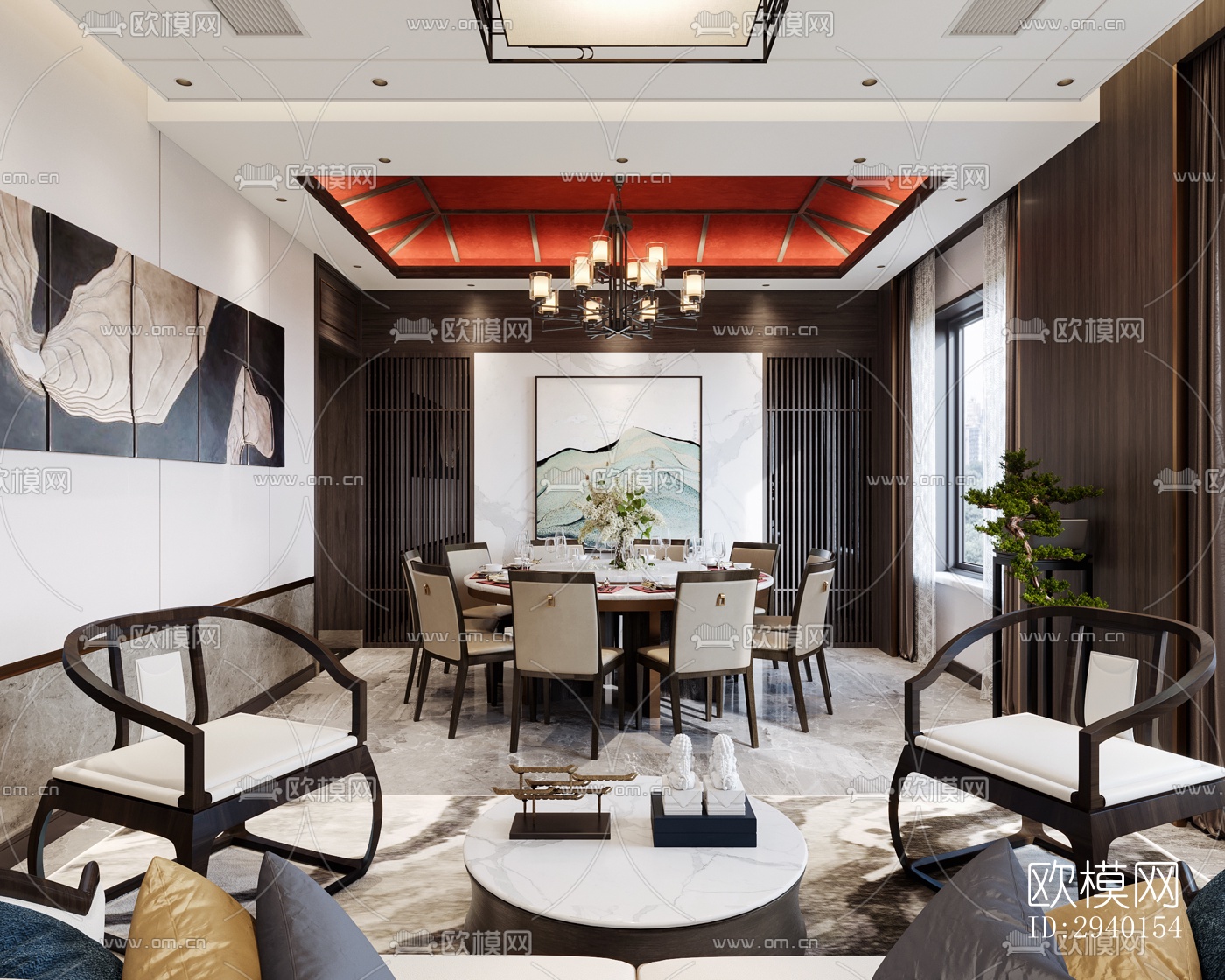 新中式平层效果图下载（渲染图17）