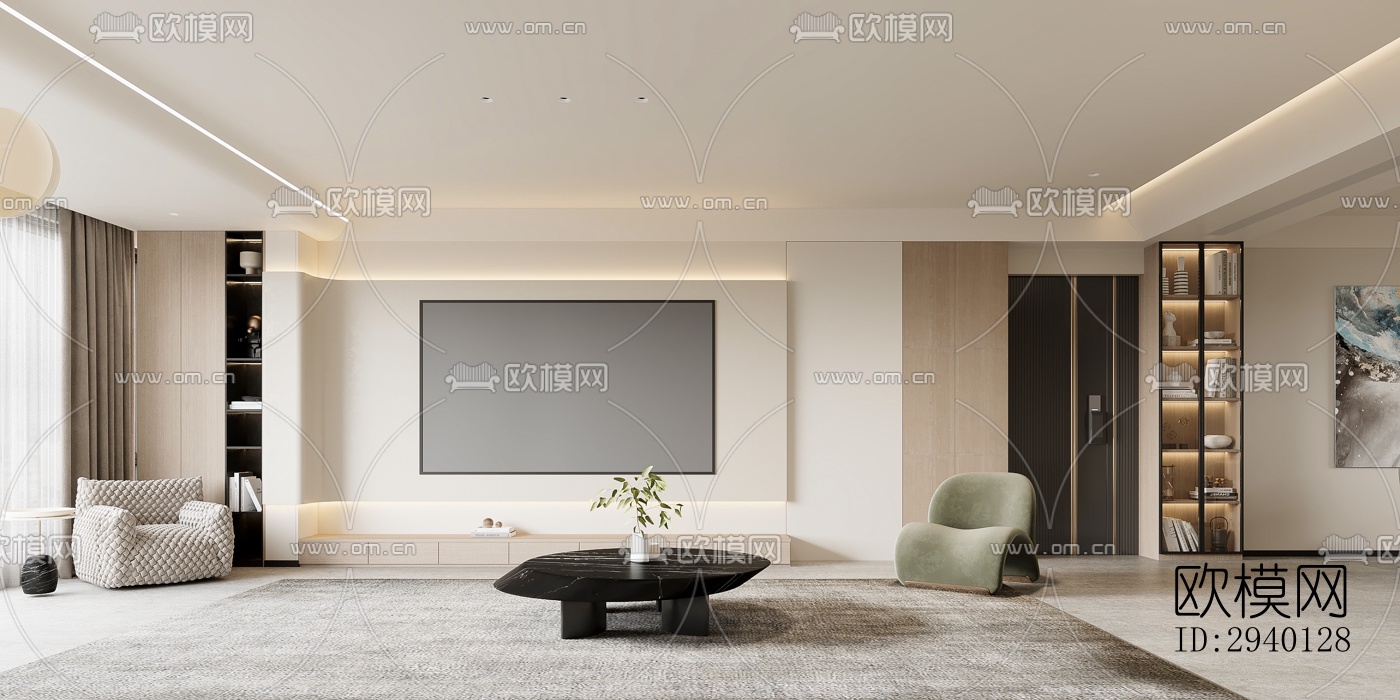 奶油风平层效果图下载（渲染图9）