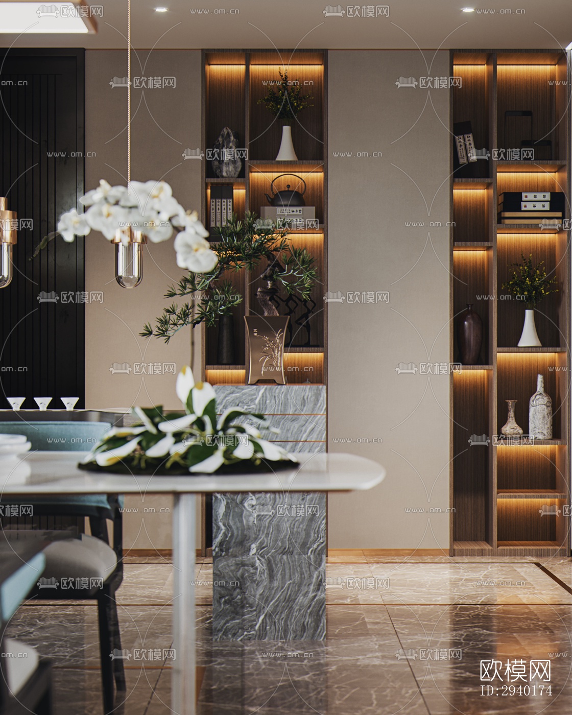 新中式平层效果图下载（渲染图4）