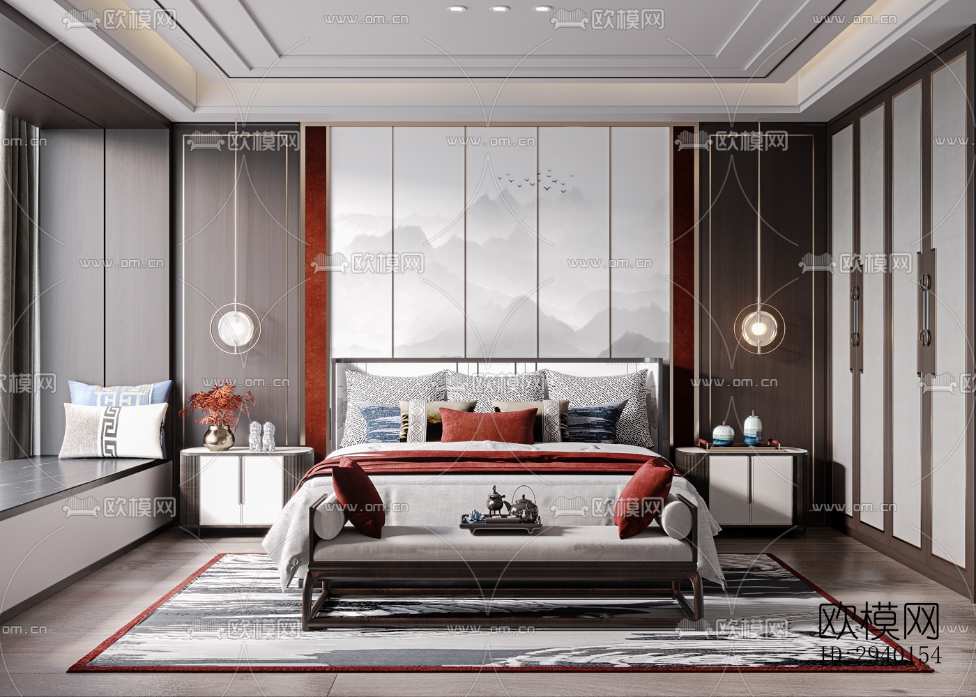 新中式平层效果图下载（渲染图13）