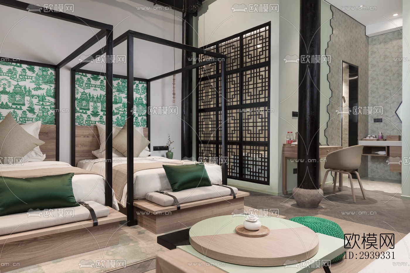 新中式酒店民宿效果图下载（渲染图14）