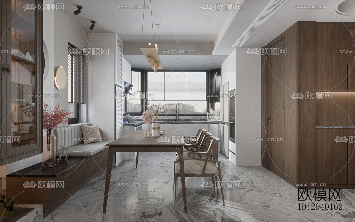 新中式平层效果图下载（渲染图1）