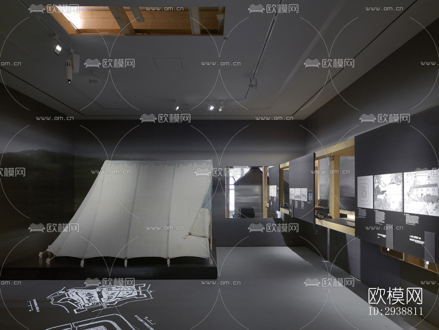 高级灰展览展厅效果图下载（渲染图14）