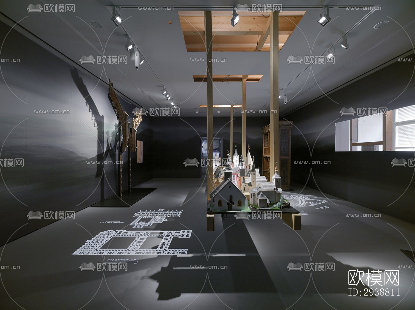 高级灰展览展厅效果图下载（渲染图9）