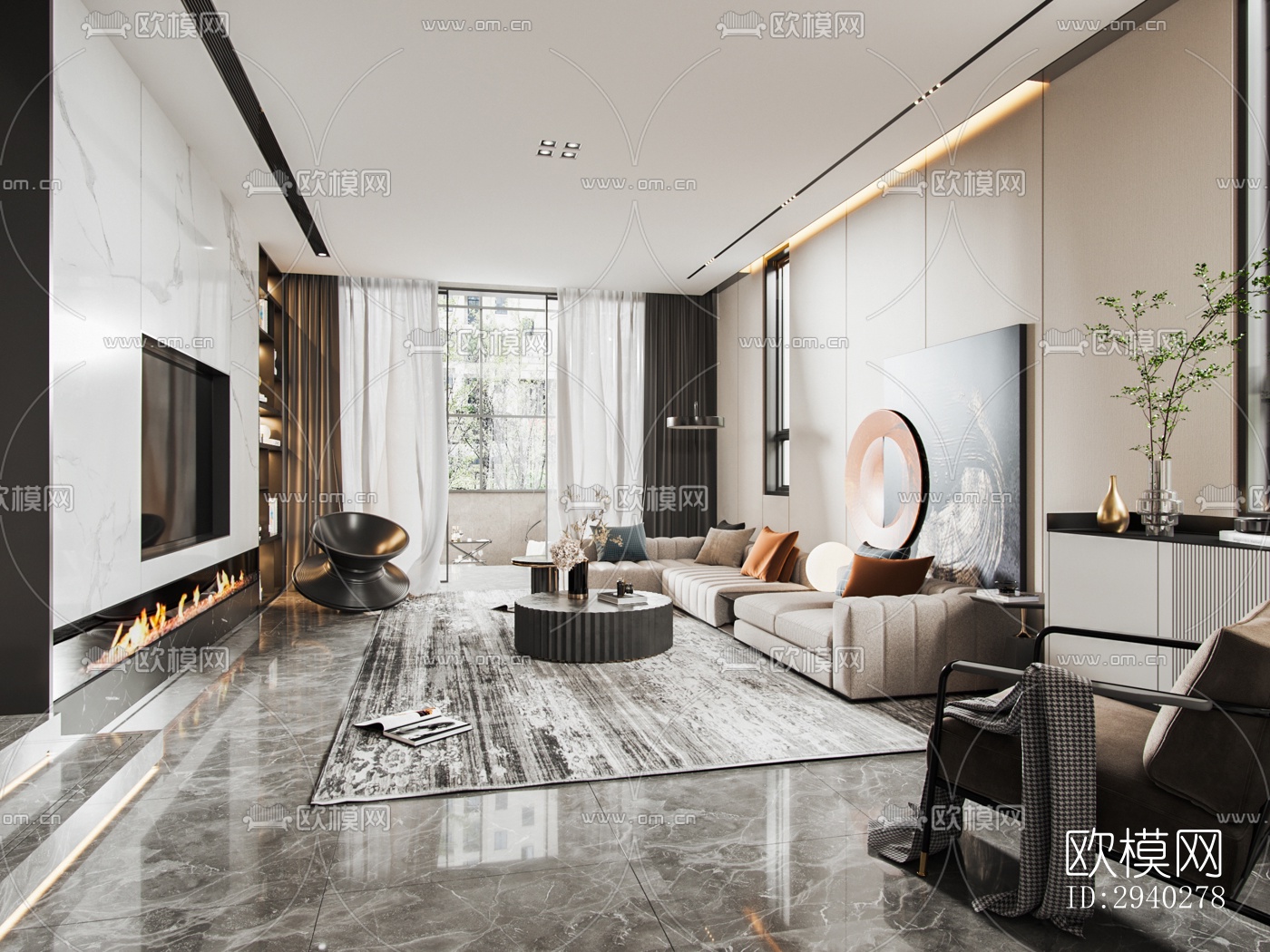 现代平层效果图下载（渲染图1）