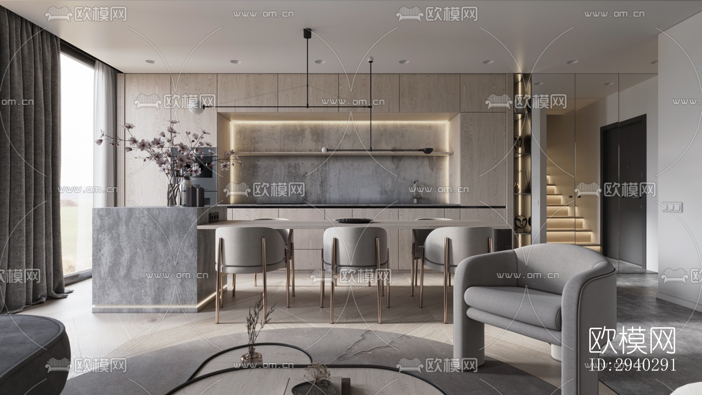 现代平层效果图下载（渲染图1）