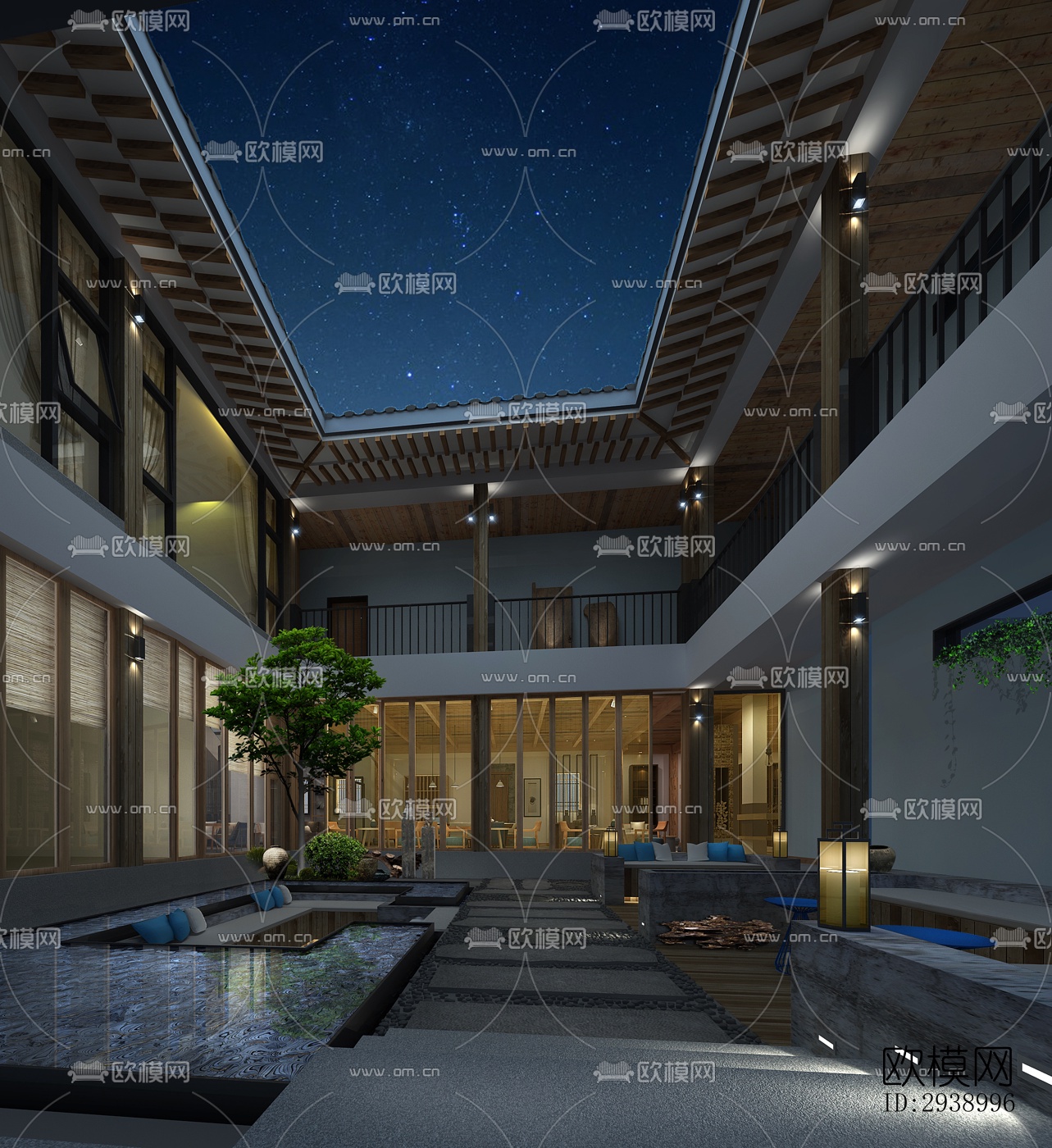 中式酒店民宿效果图下载（渲染图15）