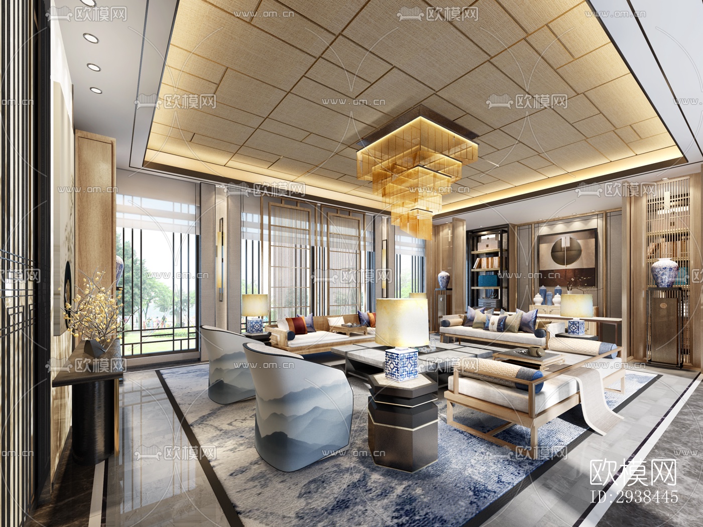 新中式售楼处效果图下载（渲染图10）