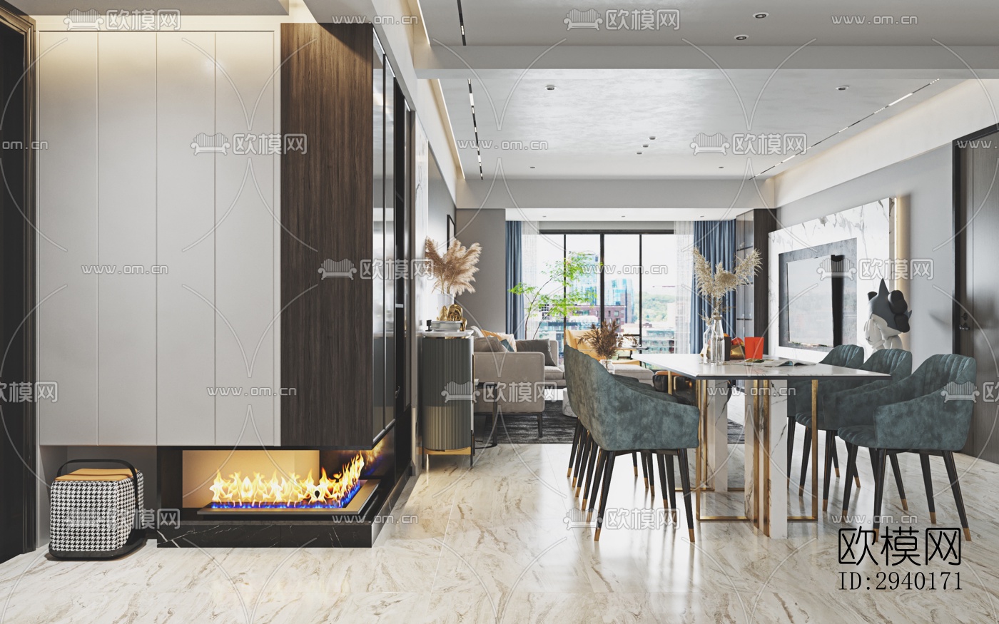 新中式平层效果图下载（渲染图4）