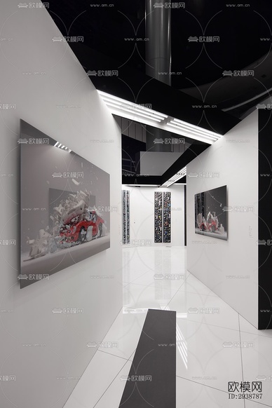 高级灰展览展厅效果图下载(渲染图3)