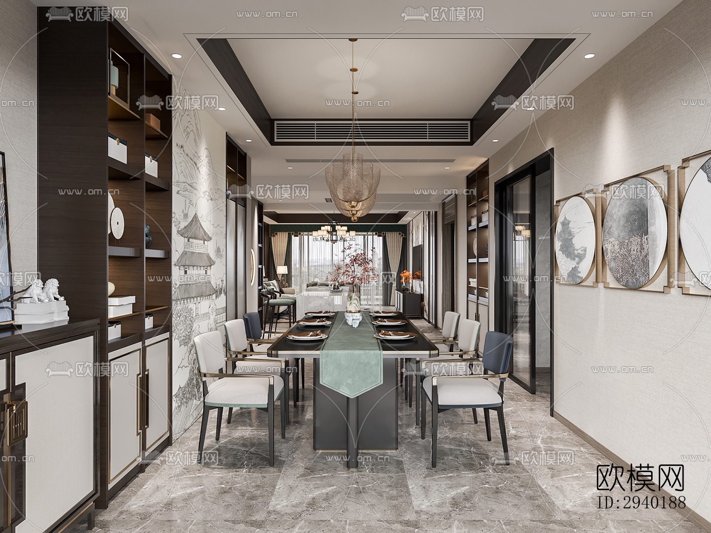 新中式平层效果图下载（渲染图5）