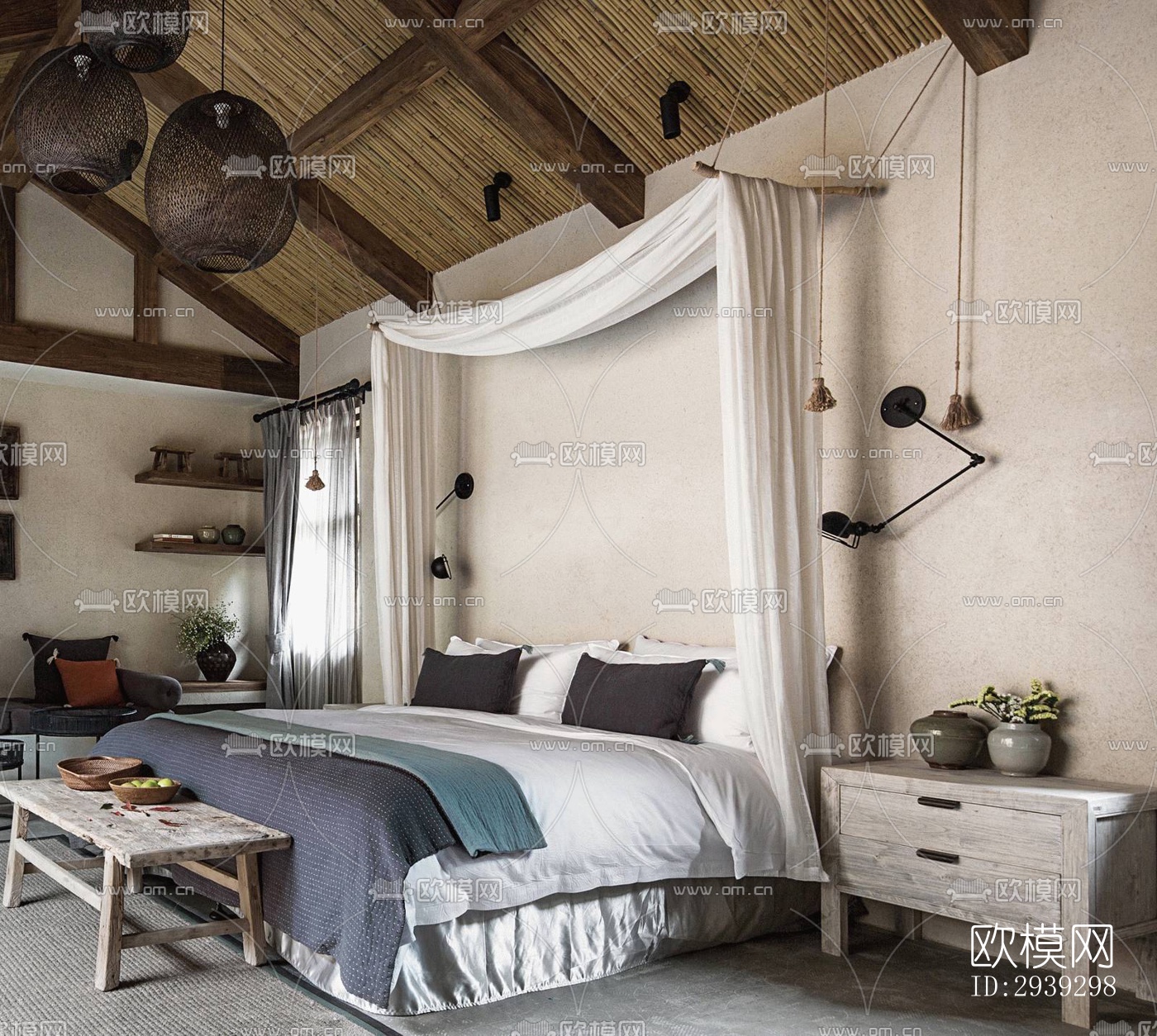 新中式酒店民宿效果图下载（渲染图1）