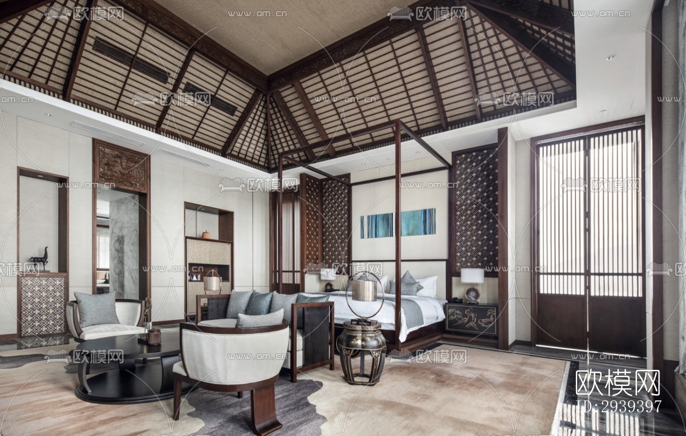 新中式酒店民宿效果图下载（渲染图11）