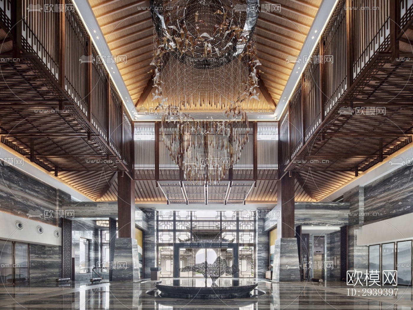 新中式酒店民宿效果图下载（渲染图19）