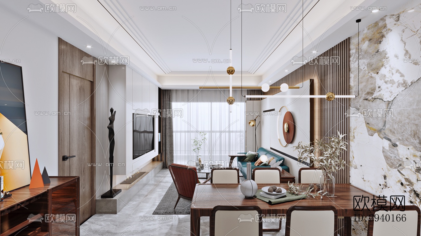 新中式平层效果图下载（渲染图8）