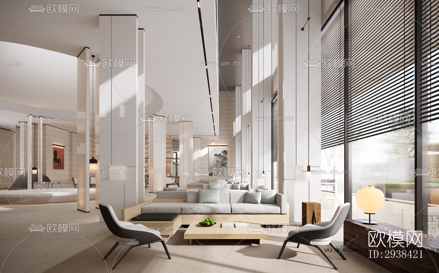 新中式售楼处效果图下载（渲染图1）