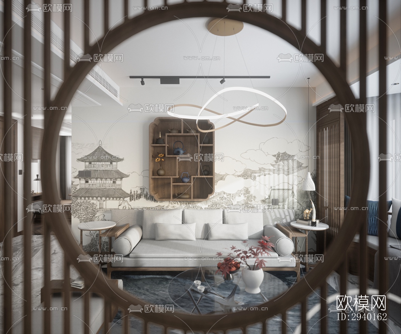 新中式平层效果图下载（渲染图6）