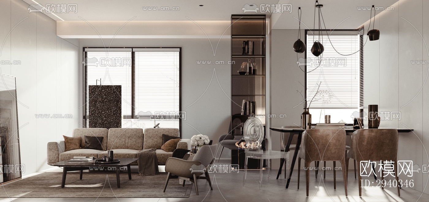 现代平层效果图下载（渲染图1）