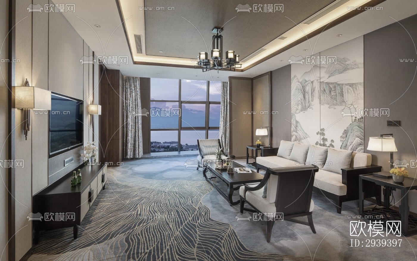 新中式酒店民宿效果图下载（渲染图13）