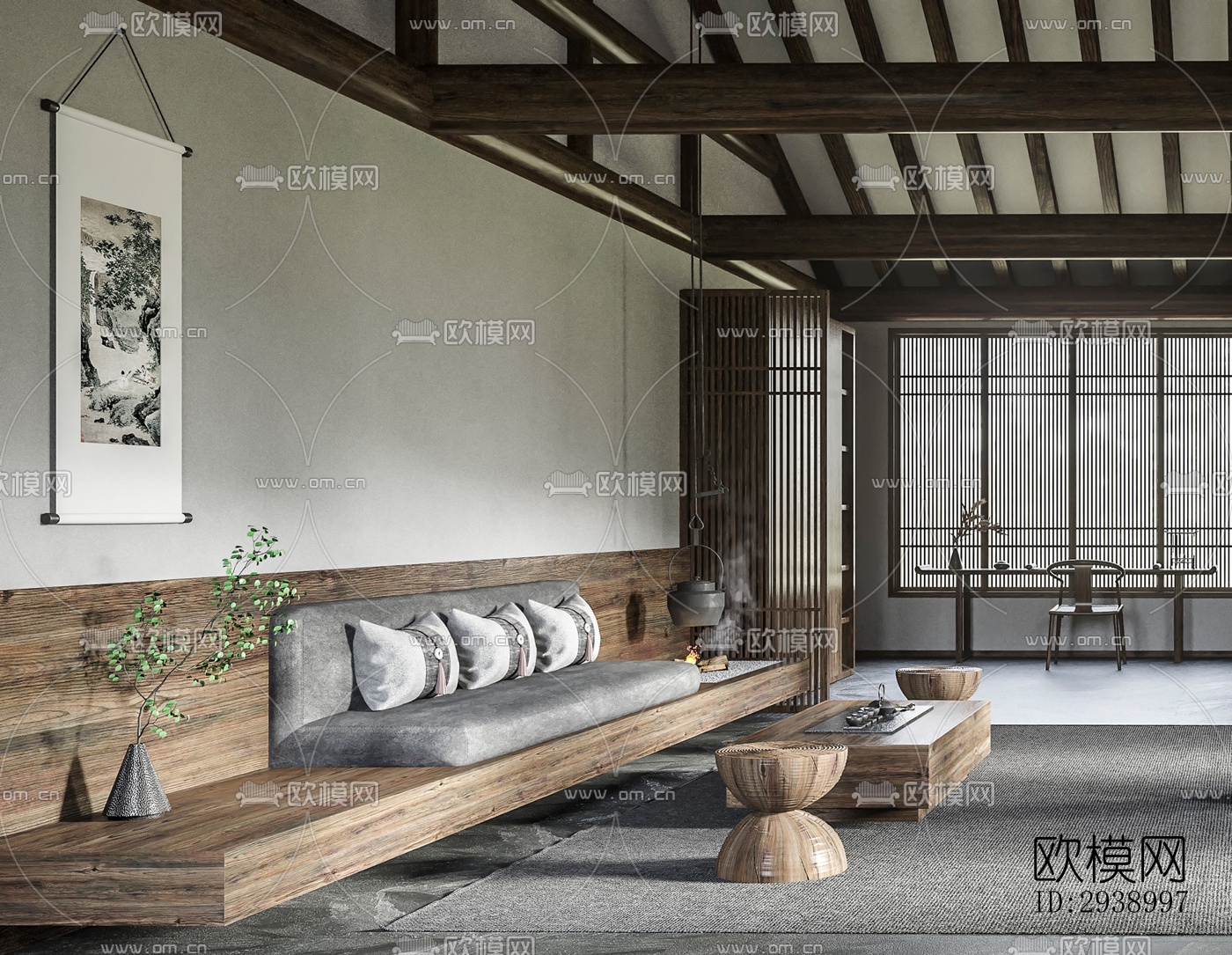 中式酒店民宿效果图下载（渲染图13）